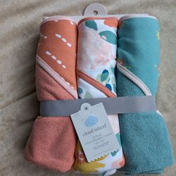 Cloud Island Infant Floral Meadow Hooded Towel Set 3 Pack Aqua Green Lightweight

