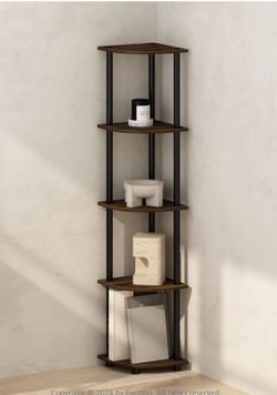 5 Tier Corner Shelves, Rustic Industrial Corner Bookshelf Bookcase new assembled it already