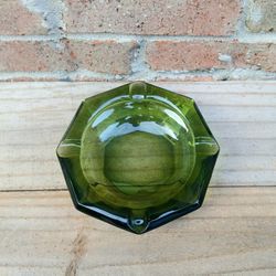 Vintage Green Glass Ashtray 