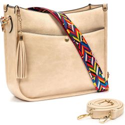 Crossbody Bags for Women Vegan Leather Shoulder Bucket Cross-body Purse with Guitar Strap Replacement Tassel
