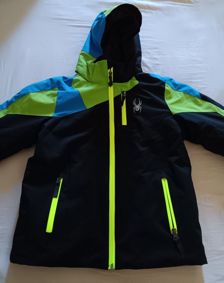Boy's Heavy Spyder Full Zip Ski Jacket Hoodie w/ Snow Snap Shield