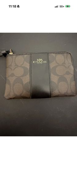Coach Brown  Logo Wristlet with Wrist Strap Zip Closure for Women Authentic