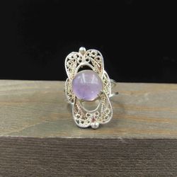 Size 8 Sterling Silver Tarnished Fancy Uncut Amethyst Stone Open Band Ring
