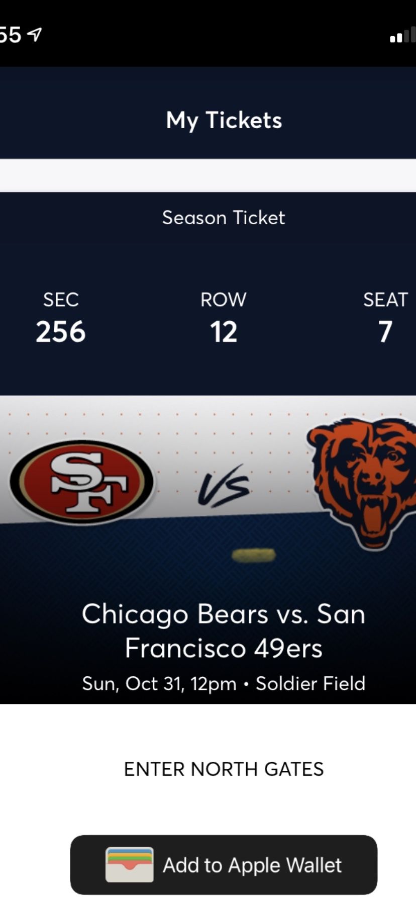 Tickets - Chicago Bears Vrs San Francisco 49ers. 2 Tickets