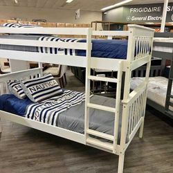 NEW🎗️$10 Down Payment Finance 🎗️Cameron White Twin / Twin Bunk Bed 