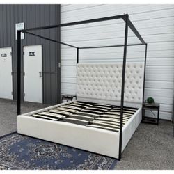 Never Used King Size Canopy Platform Bed Frame With Tufted Headboard 