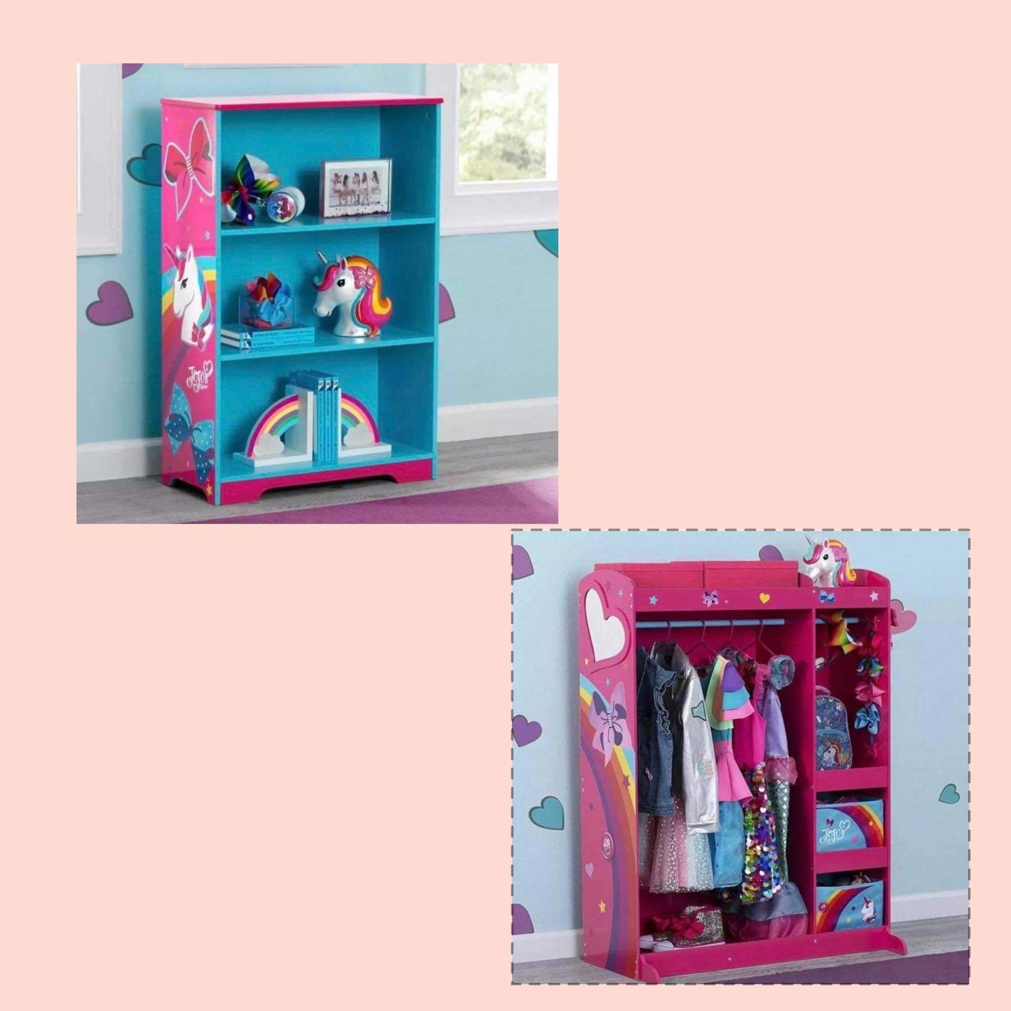 JoJo Siwa 2 Piece Kids Furniture Set Boutique Closet And Book Shelf