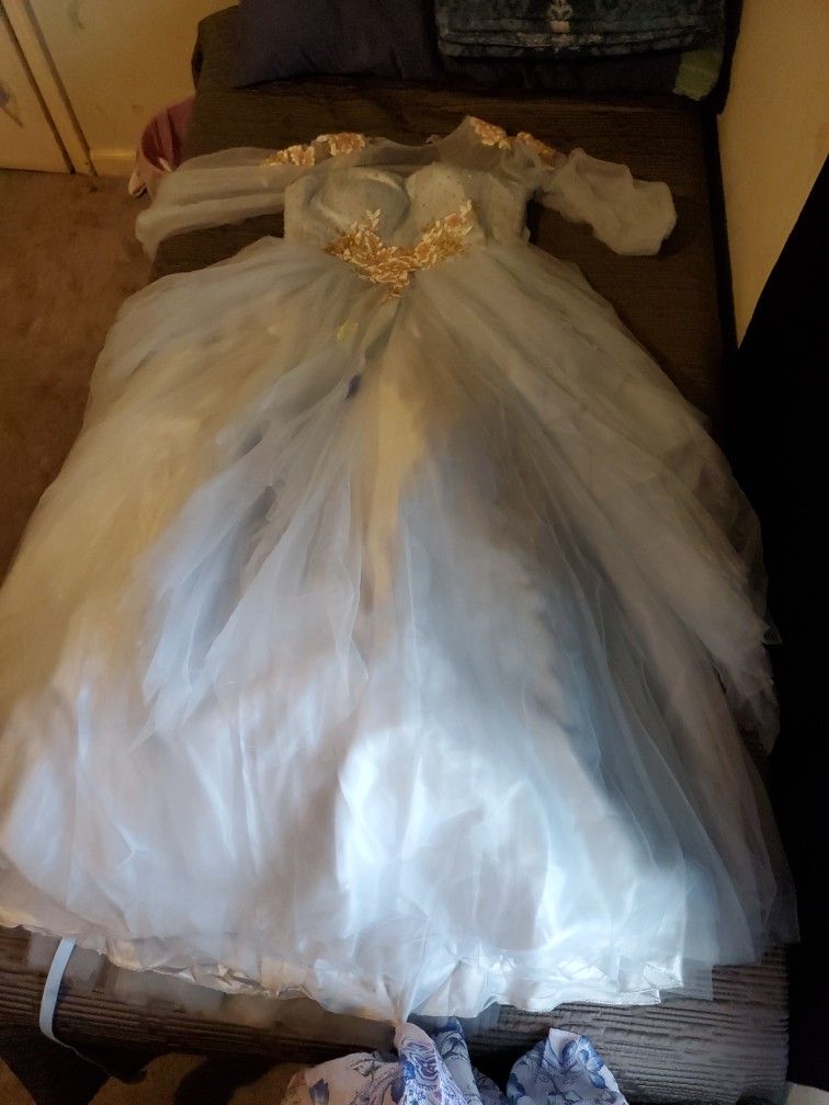 Blue Ball-gown Floor-length Dress With flowers