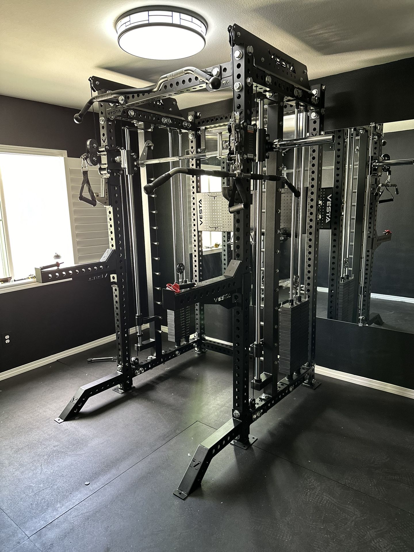 PRO SERIES Ultimate Half Rack Functional Trainer w/Smith Machine Bar 400lb Stack Gym Equipment Fitness Commercial Squat Rack