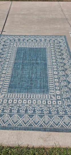 Teal Geometric Indoor Outdoor Area Rug