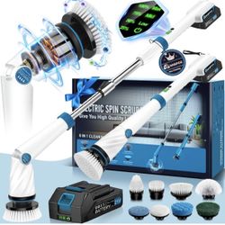 Electric Spin Scrubber for Cleaning, 1200 RPM Shower Scrubber, 50inch Long Handle Electric Cleaning Brush 2000mAh Battery Cordless