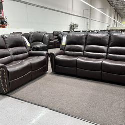 New Reclining Couch  / Love Seat .  Brown Leather .  Free Delivery !
