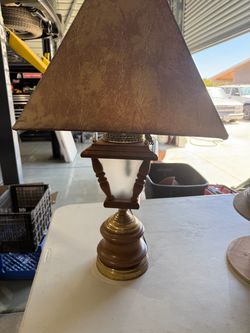 Vintage Wood and Brass Table Lamp