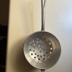 Sigg Prima Vintage Primitive Aluminum Strainer Colander Swiss Made With Pan Hook Hand Held 5 3/4" Dia.