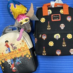 Loungefly Disney Coco Bundle - Includes: Coco Marigold Mirror Mini Backpack, Disney Parks Exclusive Canvas Coco Mini Backpack and Dante Dog Plush - AL