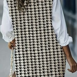 NEW Women's Elegant V-Neck Geometric Houndstooth Vest , size 2X 