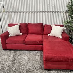 Red Sectional Sofa Couch - Reversible Chaise Lounge - Cleaned - Comfy - Delivery Available 
