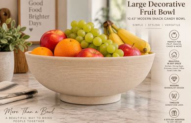 Large Decorative Bowl 10.43" – Modern Beige Sandstone Look Centerpiece