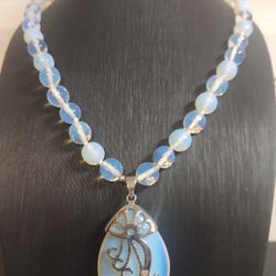 Natural Rainbow Moonstone Opal Gemstone Necklace AAA 18 Inch 10mm
