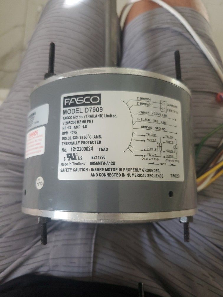D7909 Fasco 1075 RPM AC Air Conditioner Condenser Fan Motor 1/4 HP