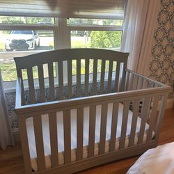 Beautiful Grey Crib And Mattress 
