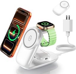 3-in-1 Wireless Charging Station for MagSafe,Foldable Magnetic Charging Stand for iPhone 17/Air/16/15/14/13/12 Series/Apple Watch/AirPods, Wireless Ch