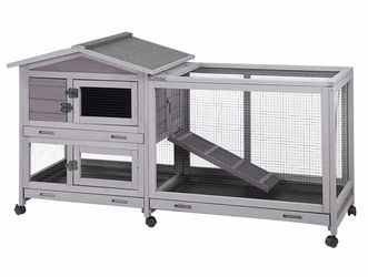 Air19 Indoor Rabbit Hutch AIR19, Outdoor Bunny Cage, 9.6ft² - One Run Rabbit Hutch-Gray
