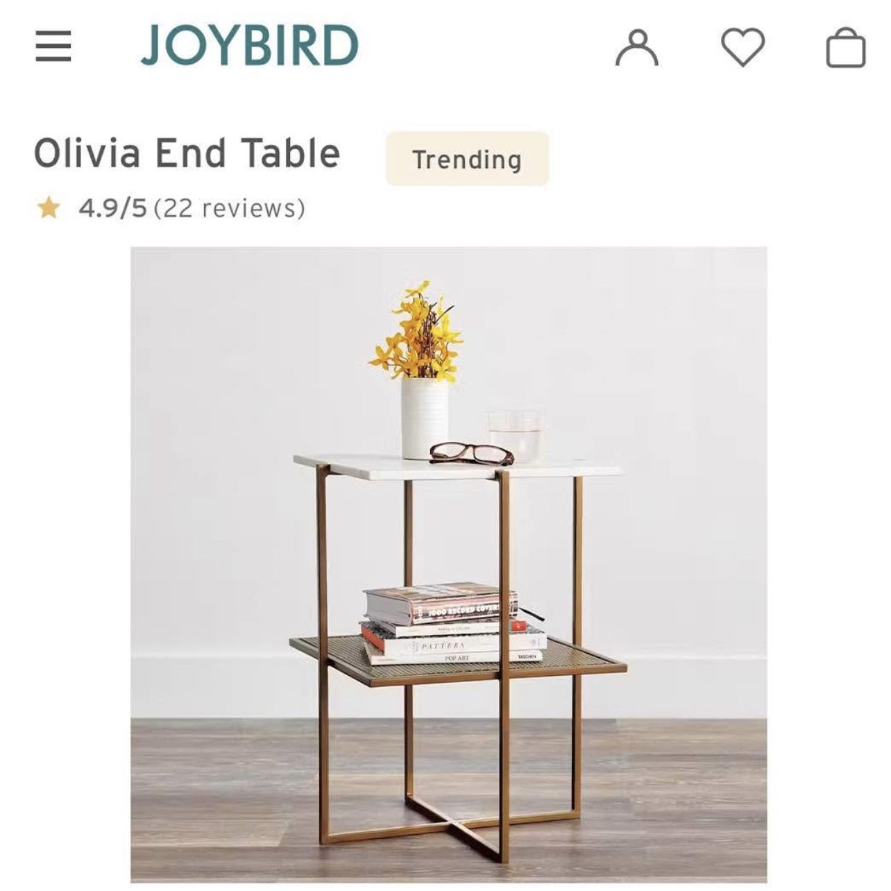 BRAND NEW! Joybird MCM “Olivia” End Table/ Sofa Table/ Accent Table, Solid Marble Top (Retail $690)
