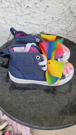 Nickelodeon JoJo Siwa Rainbow Bow Glitter Denim Shoes High Top Girls Size 9