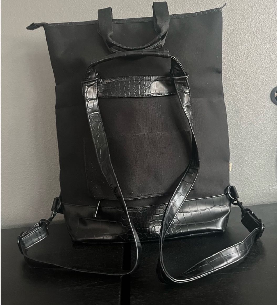 Beis Women's Convertible Backpack In Black Croc Trim