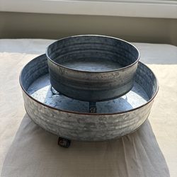 Set of 2 Galvanized Metal Garden Containers / Risers – Farmhouse Decor