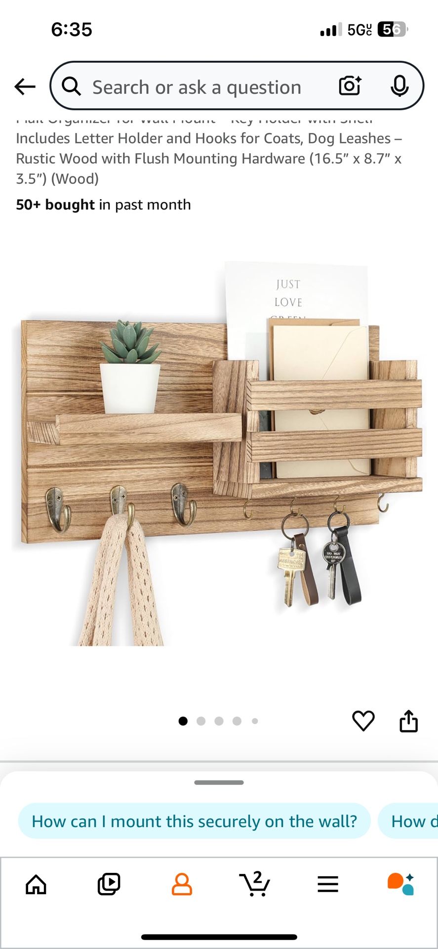 Wooden Mail Organizer With Key Holder