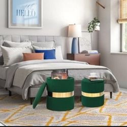 Dark Green Velvet Storage Ottomans