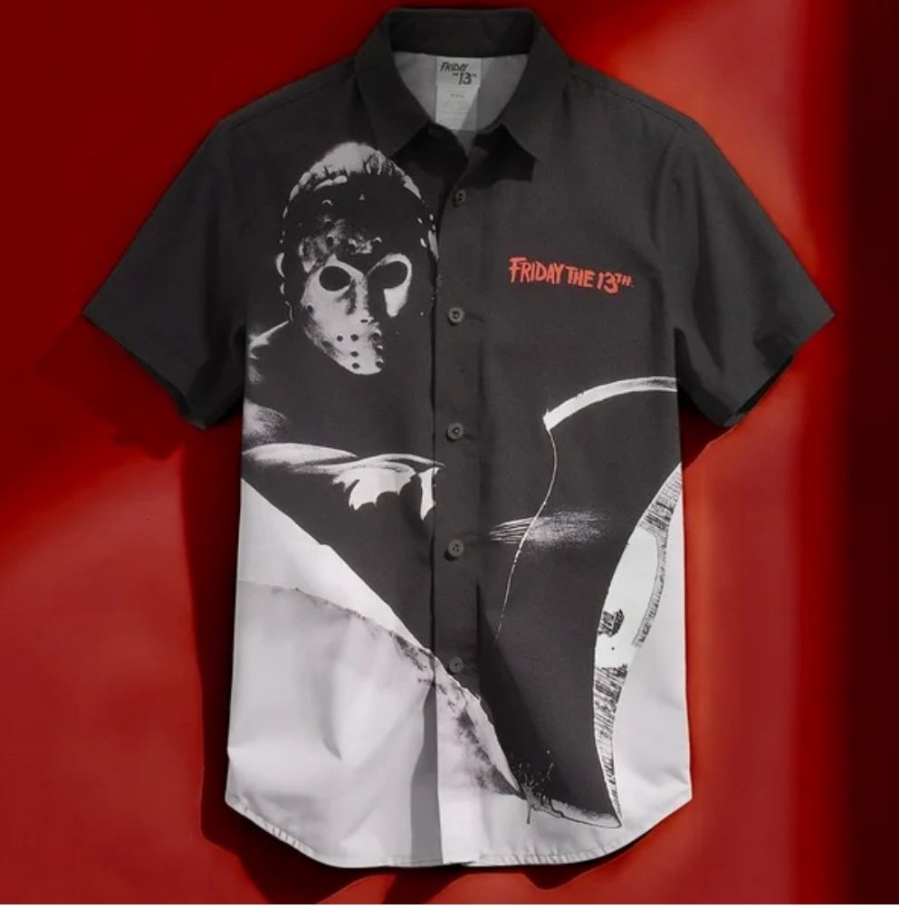 Friday the 13th Mens Button Down, Casual Shirt (MEDIUM)