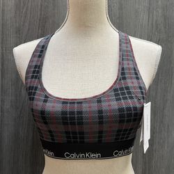 New Calvin Klein Plaid Bralette, Size Mediu