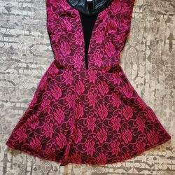 Bright Pink Lace Sheer Back A-line Women's Small Dress