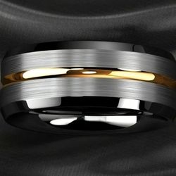 Men's Size 10 Silver Gold Black Stainless Steel Ring