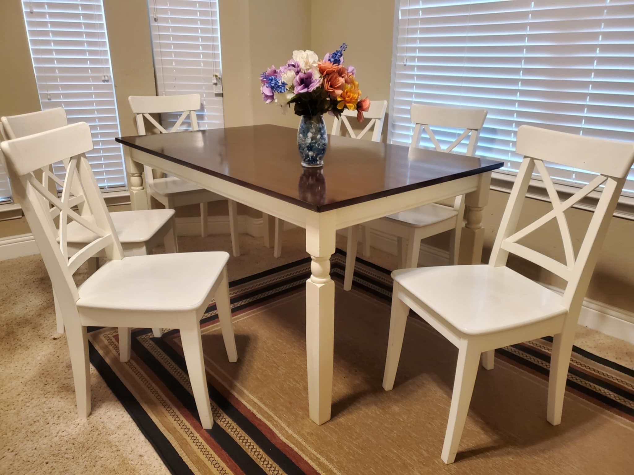 Beautiful Rectangular Table Set With 6 Matching Chairs