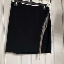 Windsor Size Large Fringe Rhinestones Black Mini Skirt