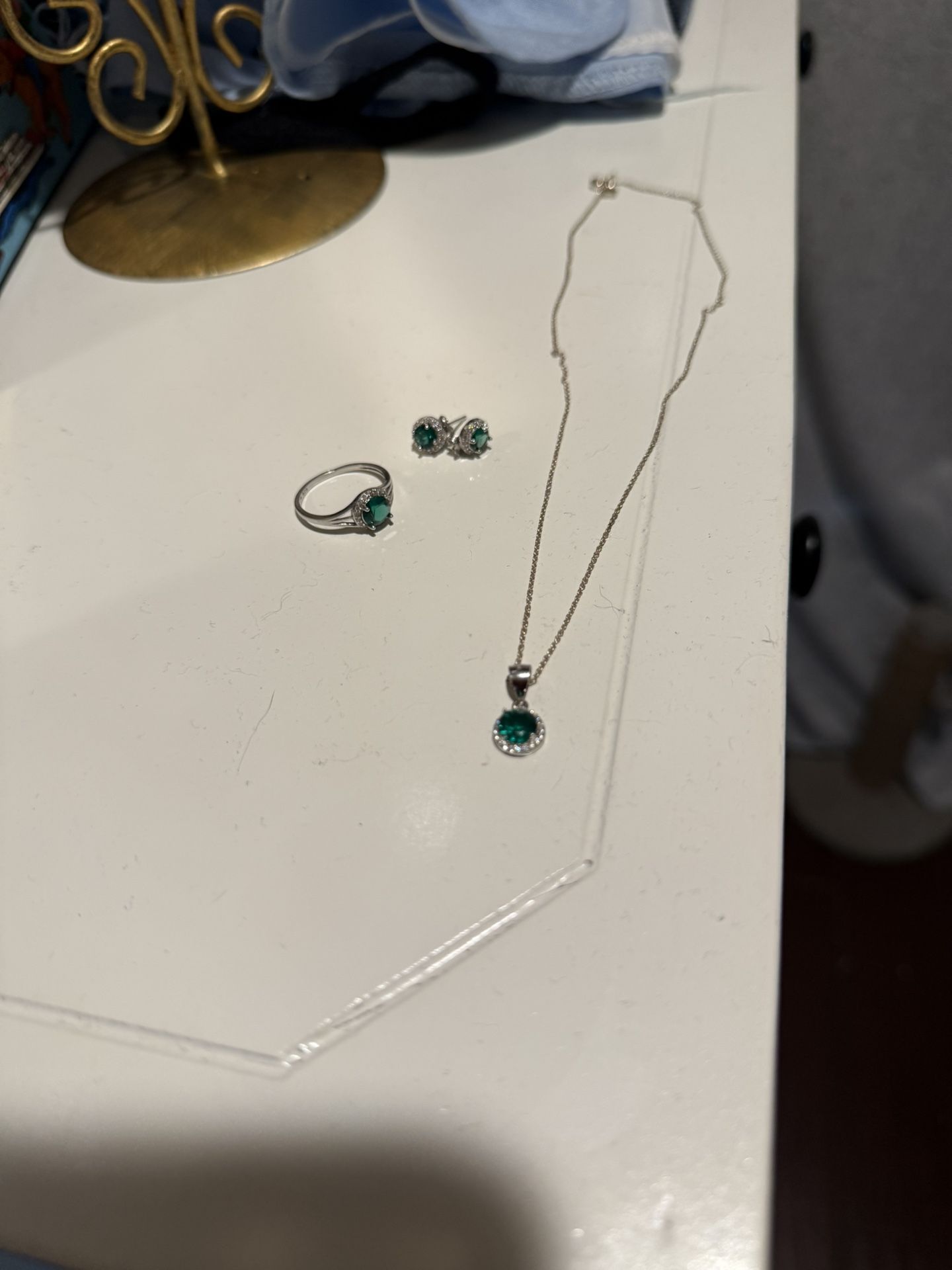 Silver and Emerald Jewelry Set