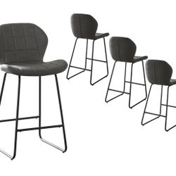 Bar Stools Set of 4 Modern PU Leather Bar Height Stool Chairs with Back and Footrest for Pub Coffee Home Dinning Kitchen Island (4-Grey)