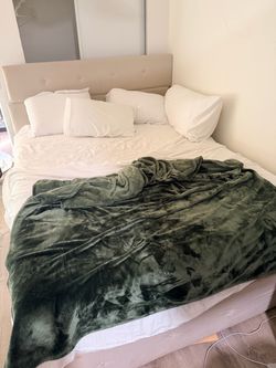 Beige queen bed frame plus mattress