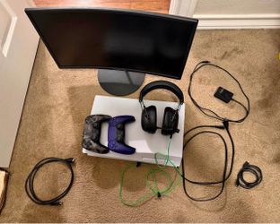 Ps5 with monitor, headset, controller