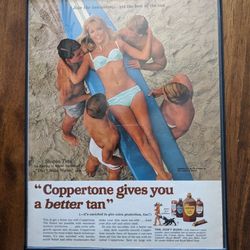 Vintage Sharon Tate 1967 Coppertone Advertisement. Mason Murders Oddities. Framed Behind Glass. Pick Up Lemon Grove.