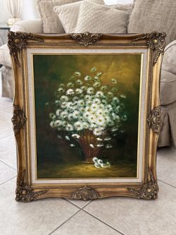 Floral Canvas painting with Gold frame