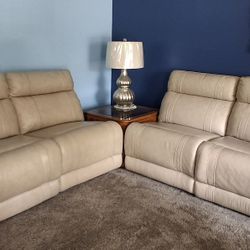 Tan Leather Sectional Sofa With Reclining Ends