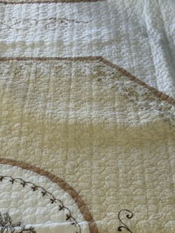 Cream Quilted Bedspread with Embroidery