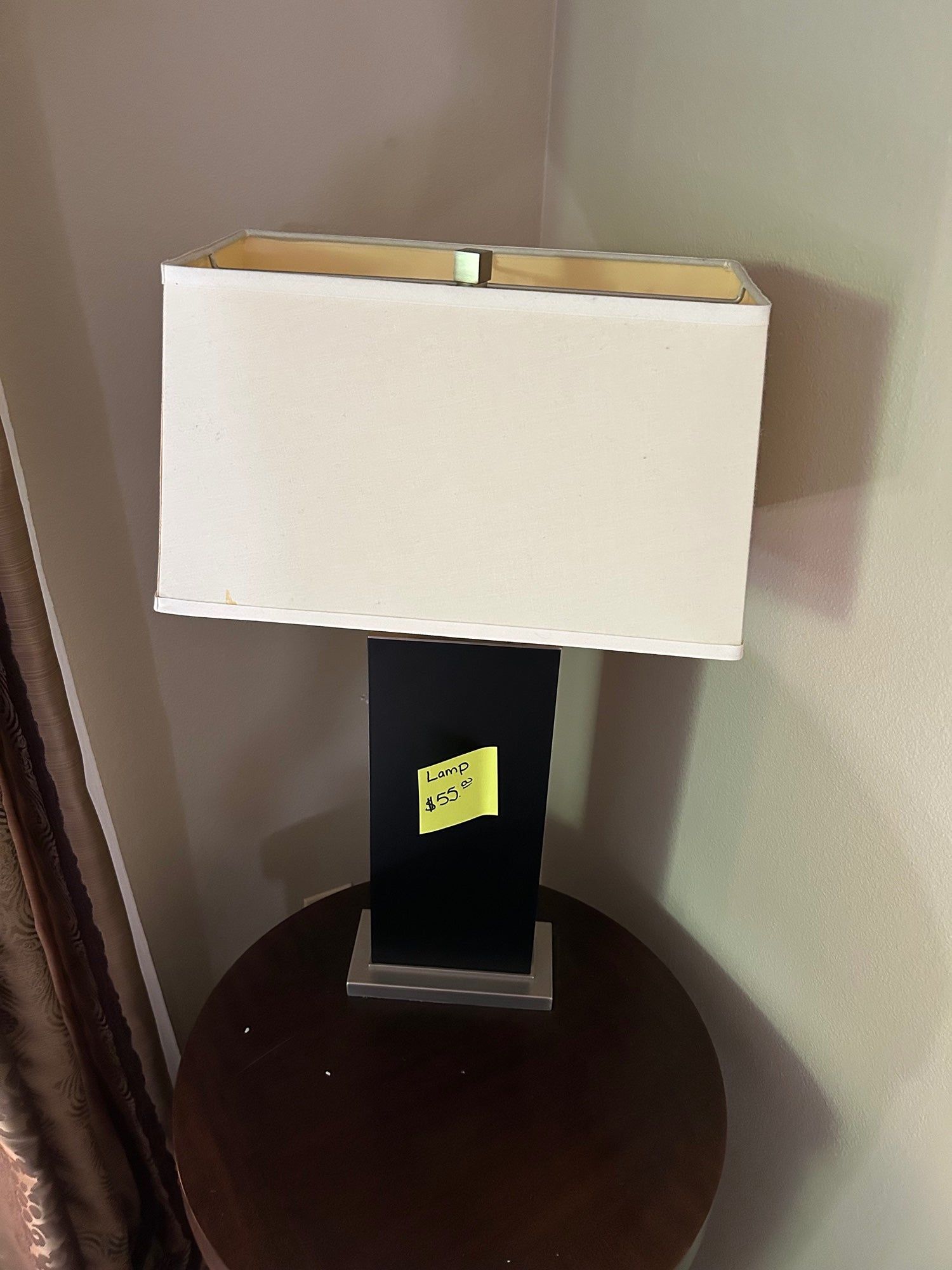 Modern Black and Silver Table Lamp with Off-White Shade