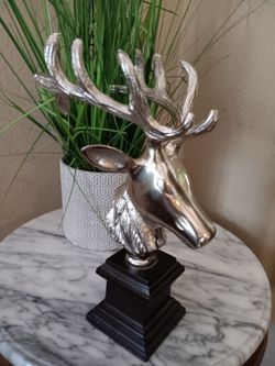Vintage Handcrafted Cast Aluminum Deer Head Stag 12 Point Sculpture 11" Tall Total
