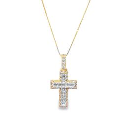 10k Yellow Gold Diamond Rope Cut Chain & Cross Pendant 0.60 ctw